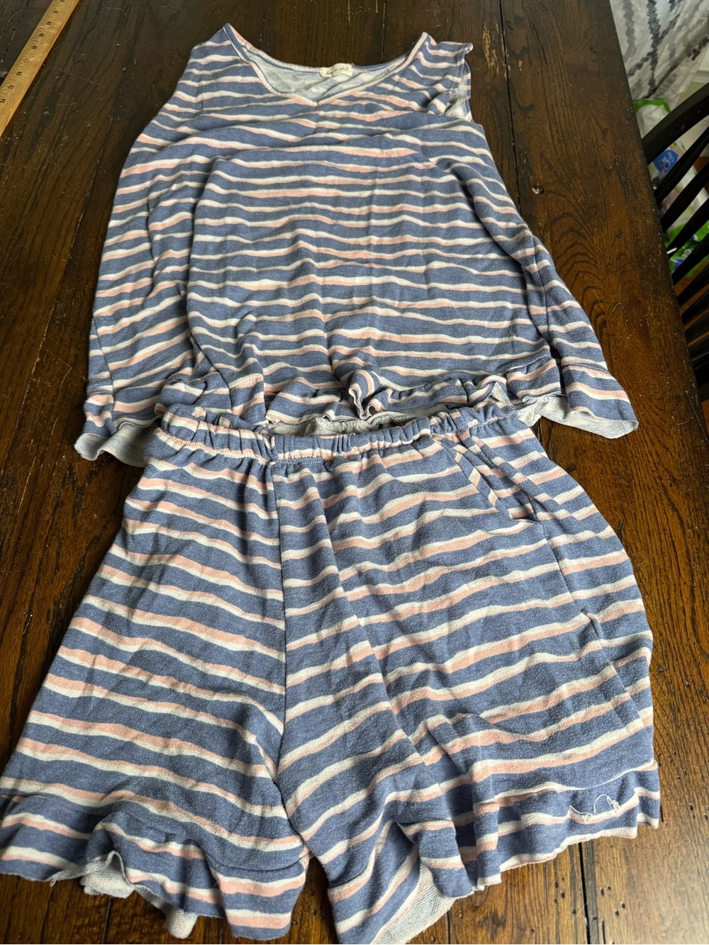 Lime & Chili Striped Two-Piece Lounge Set - Blue & Light Pink L